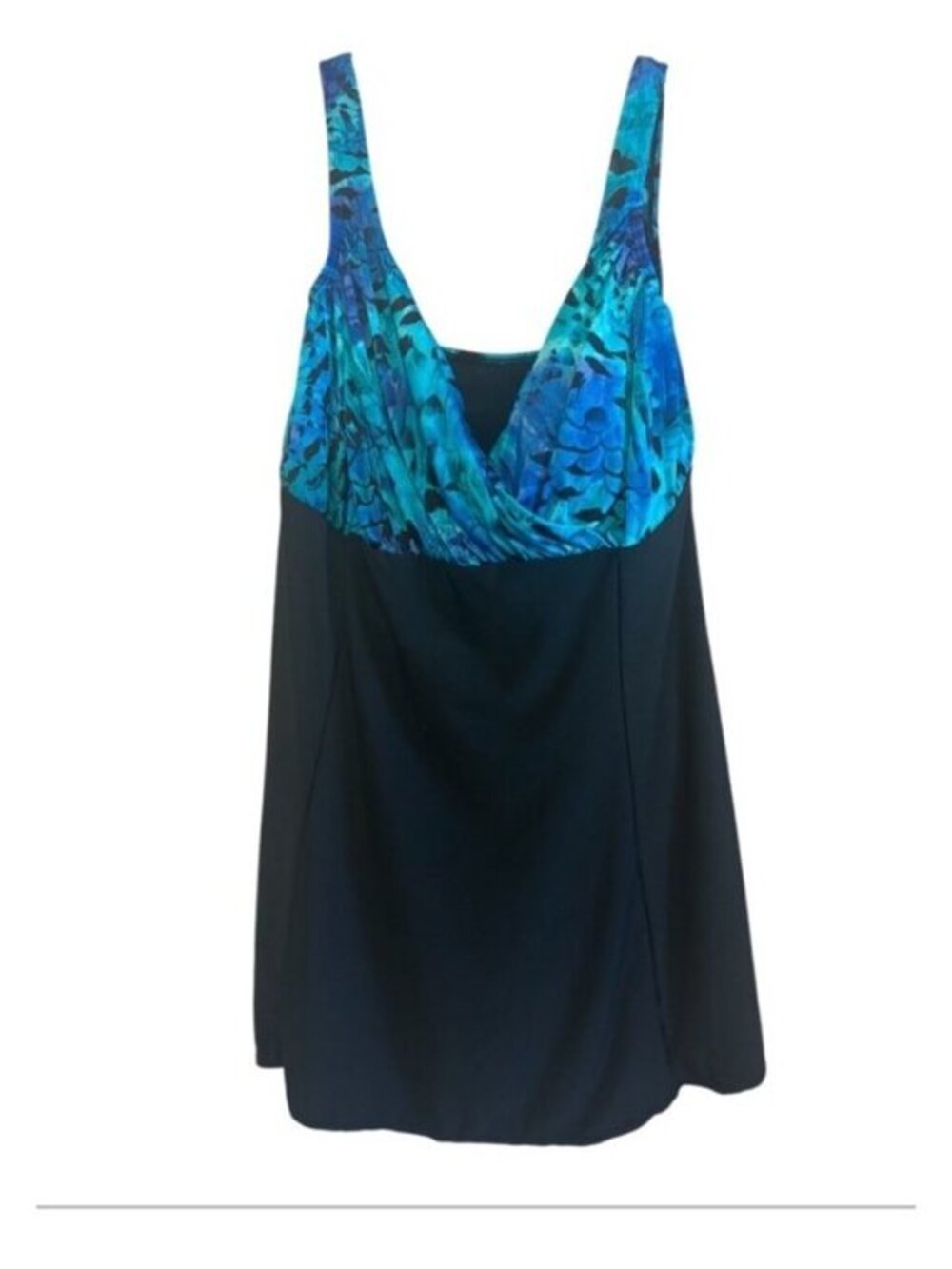 Great Lengths Swim Wear Dress Black With Blue Bra One Piece Plus Size 16